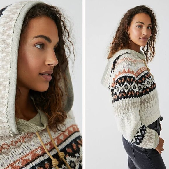 Free People Inverness Cropped Knit Hoodie Sz XS - Picture 2 of 7